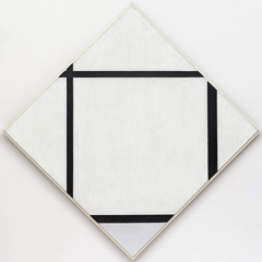 reproductie Tableau I Lozenge met vier lijnen en grijs van Piet Mondriaan